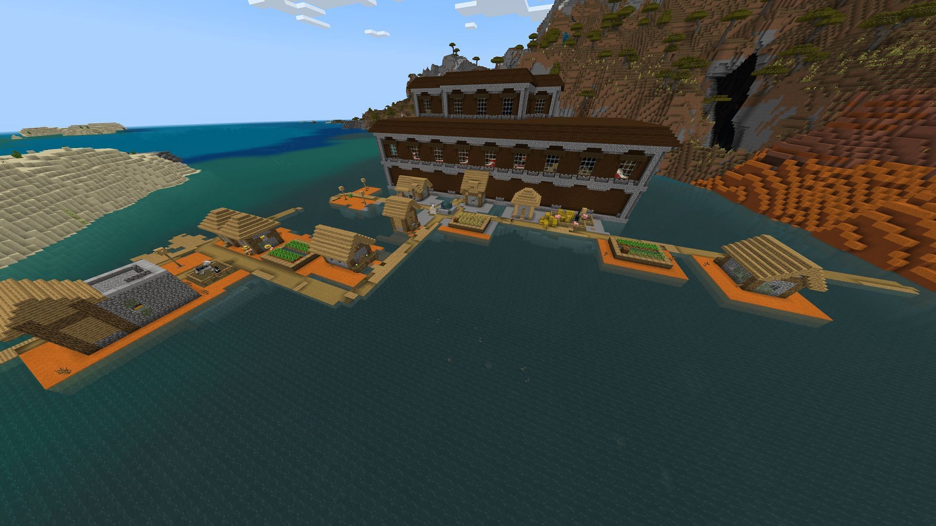 The villagers in this Minecraft seed have some fairly unsavory neighbors (Image via Fragrant_Result_186/Reddit)